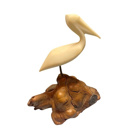 John Perry Ivory Pelican Sculpture On Burlwood Base Coastal Decor Nautical Accen - Picture 6 of 10